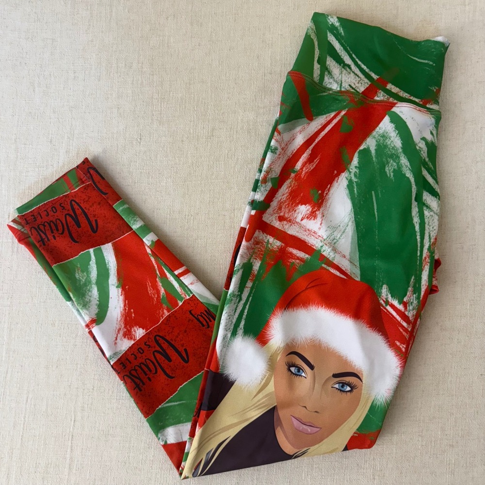 Premadonna Ann Chery Waist Gang Society Christmas Leggings‎ Red Green One Size - Picture 6 of 8